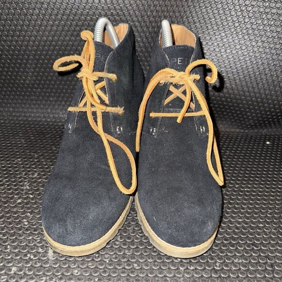 Sperry Top Sider Black Suede Laces Wedge Ankle Fashion Boots Women’s Size 8.5M - Picture 2 of 9